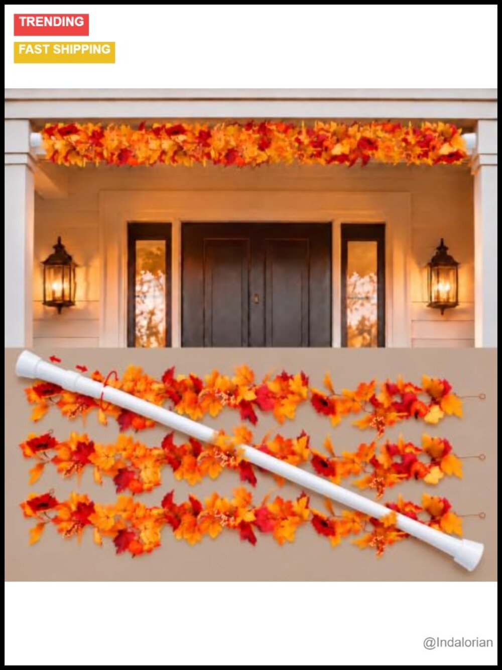 Fall Maple Leaf Garland Set with Tension Hanger for Front Door